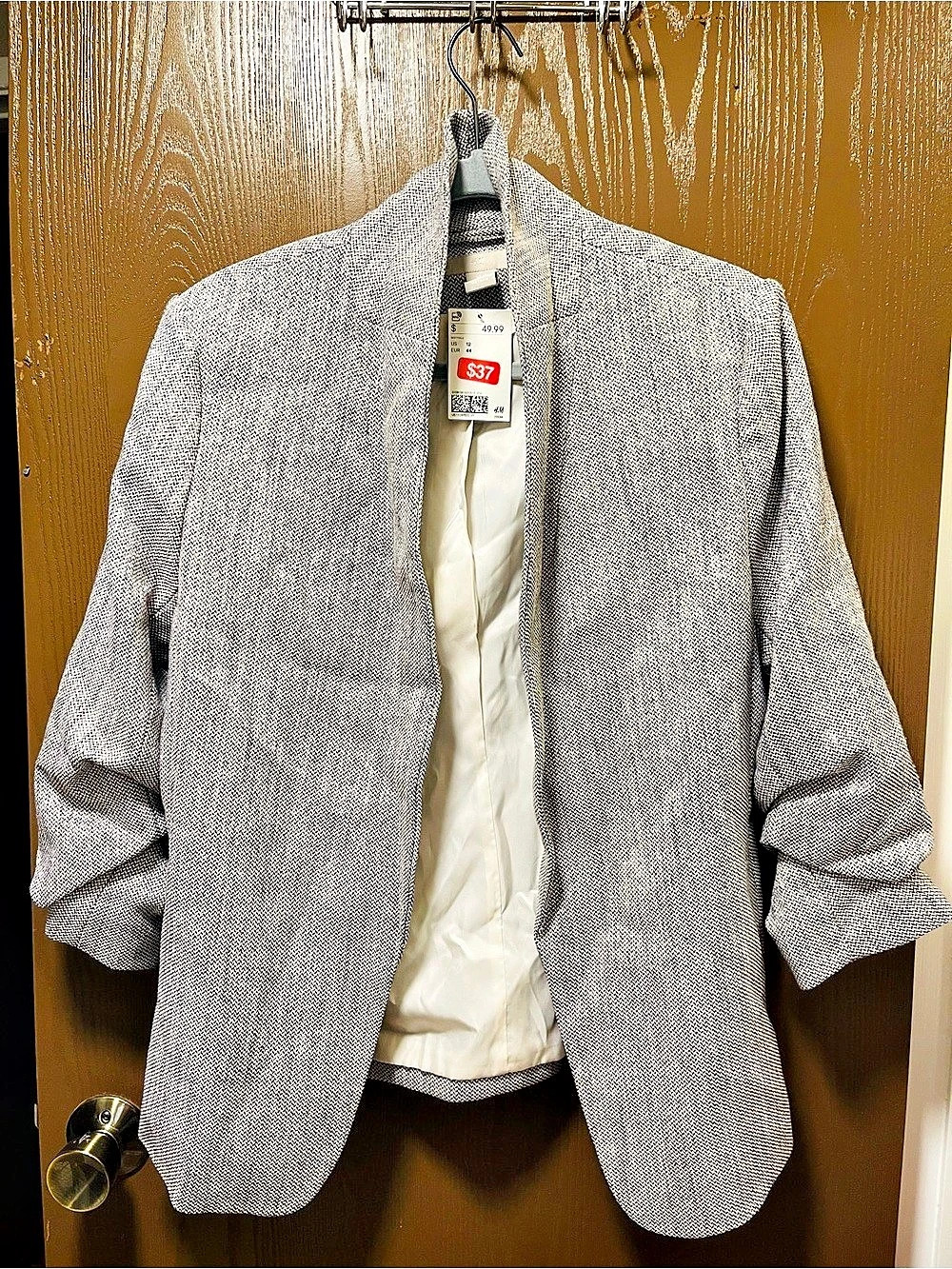 H&M Textured Blazer in White & Black Size 12 NWT
